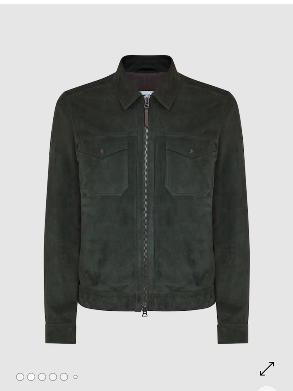 Reiss Dark Green Suede Zip Bomber Jacket